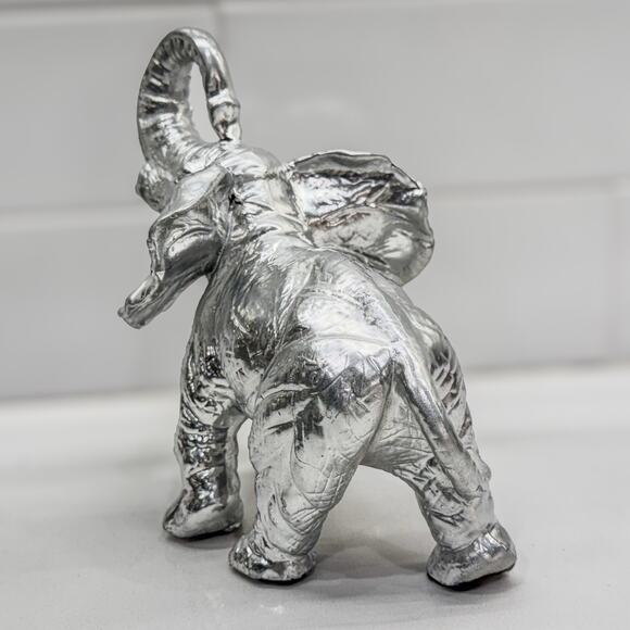 Good Luck Elephant Figurine, Trunk Upward, Silver- Painted Resin, 6.25” Tall - Picture 9 of 9